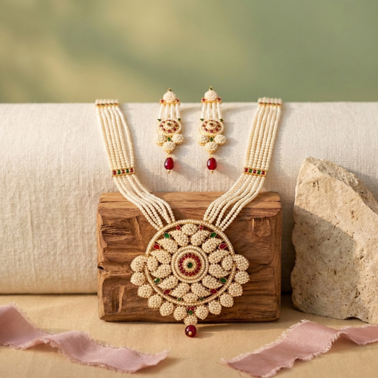 Floral Rani Haar Necklace Set with Matching Earrings