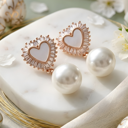 Eternal Heart Pearl Drop Earrings