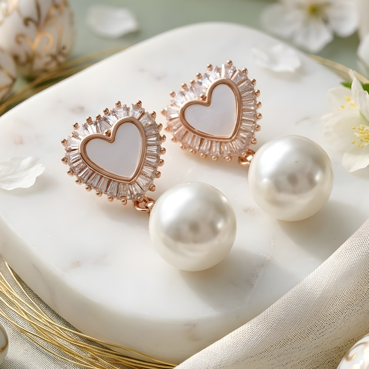 Eternal Heart Pearl Drop Earrings
