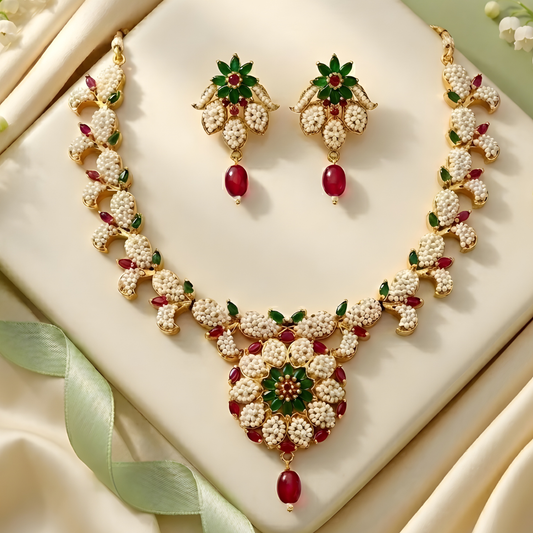 Rajwadi Pearl Choker Jewelry Set