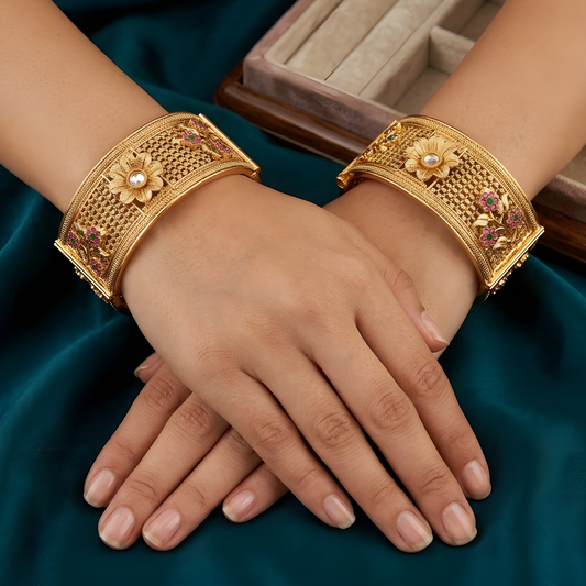 Floral Motif Kada Bangles For Women