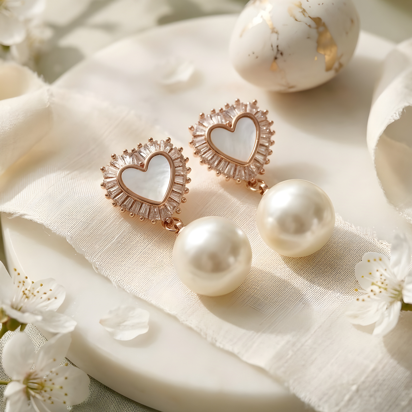 Eternal Heart Pearl Drop Earrings