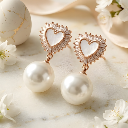 Eternal Heart Pearl Drop Earrings