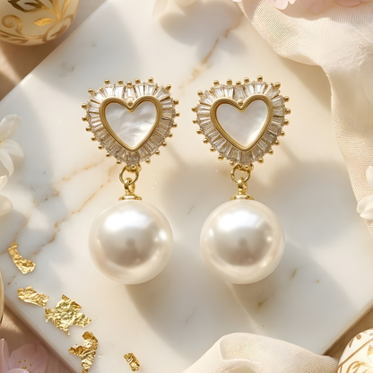 Eternal Heart Pearl Drop Earrings