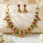 Floral Kundan Beaded Necklace Set with Jhumka