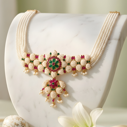 Rajwadi Pearl Choker Necklace Set With Earrings