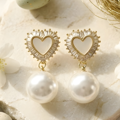 Eternal Heart Pearl Drop Earrings