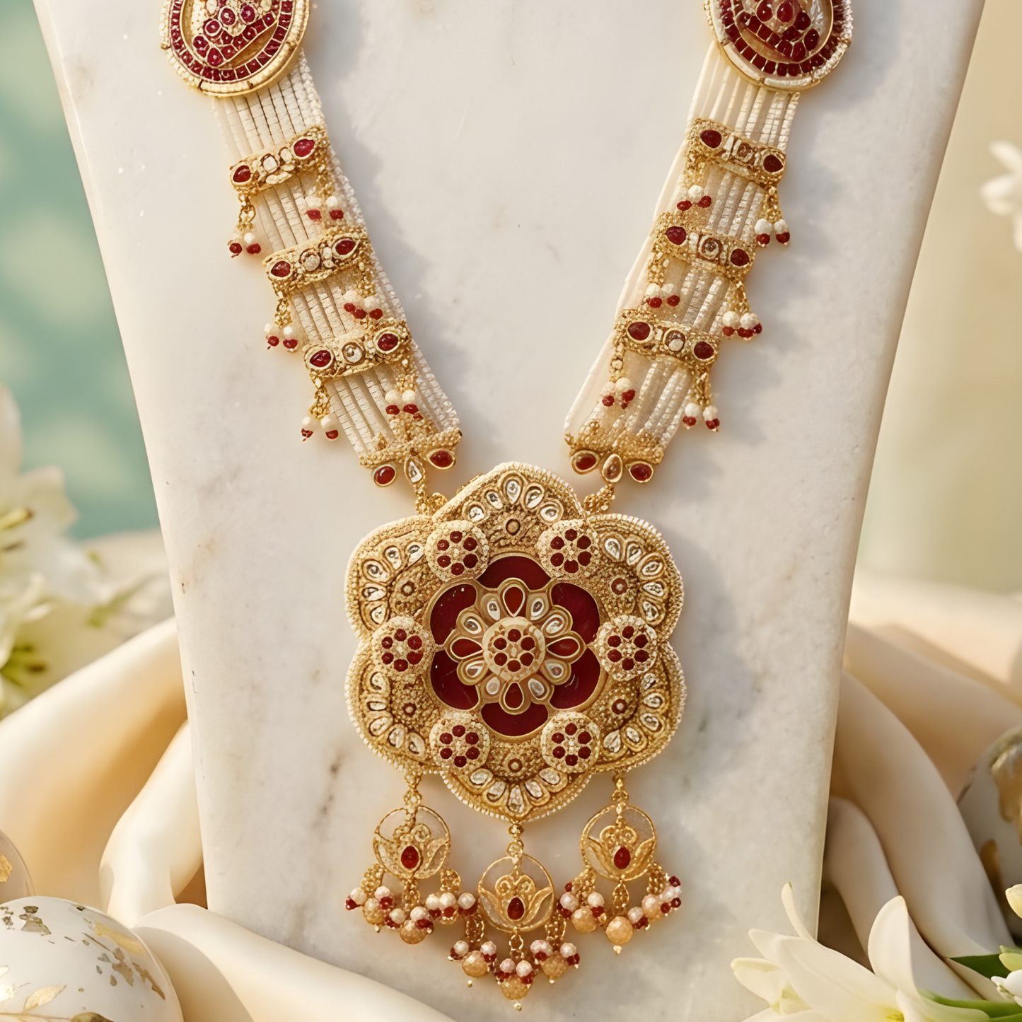 Temple Lakshmi Beaded Long Haar with Earrings