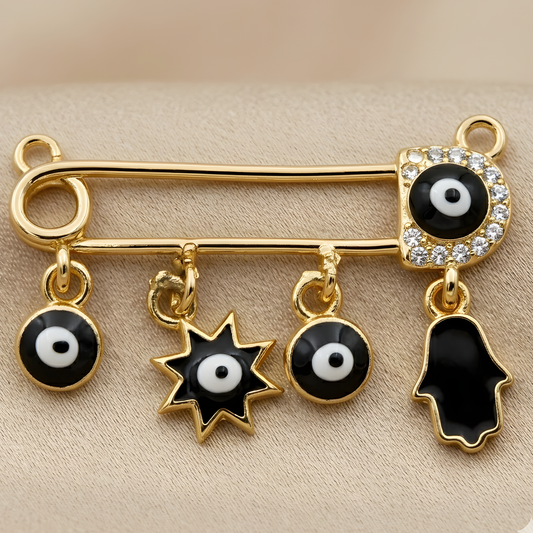 Black Evil Eye Safety Pin Charm Necklace