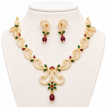 Statement Moti Necklace Set with Matching Drop Earrings