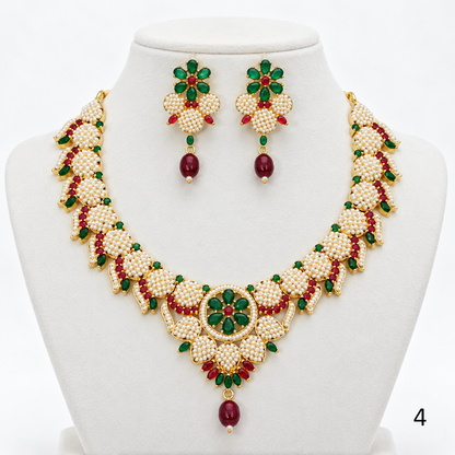 Traditional Rajwadi Pearl Choker Set with Earrings