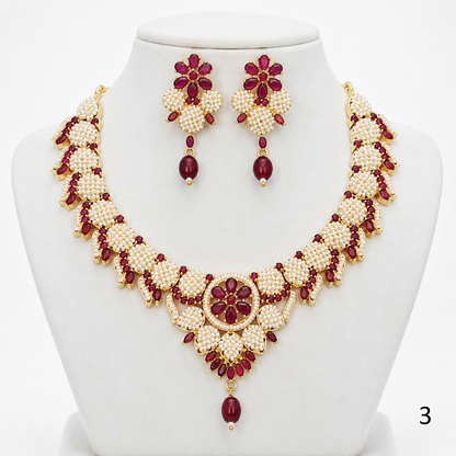 Traditional Rajwadi Pearl Choker Set with Earrings