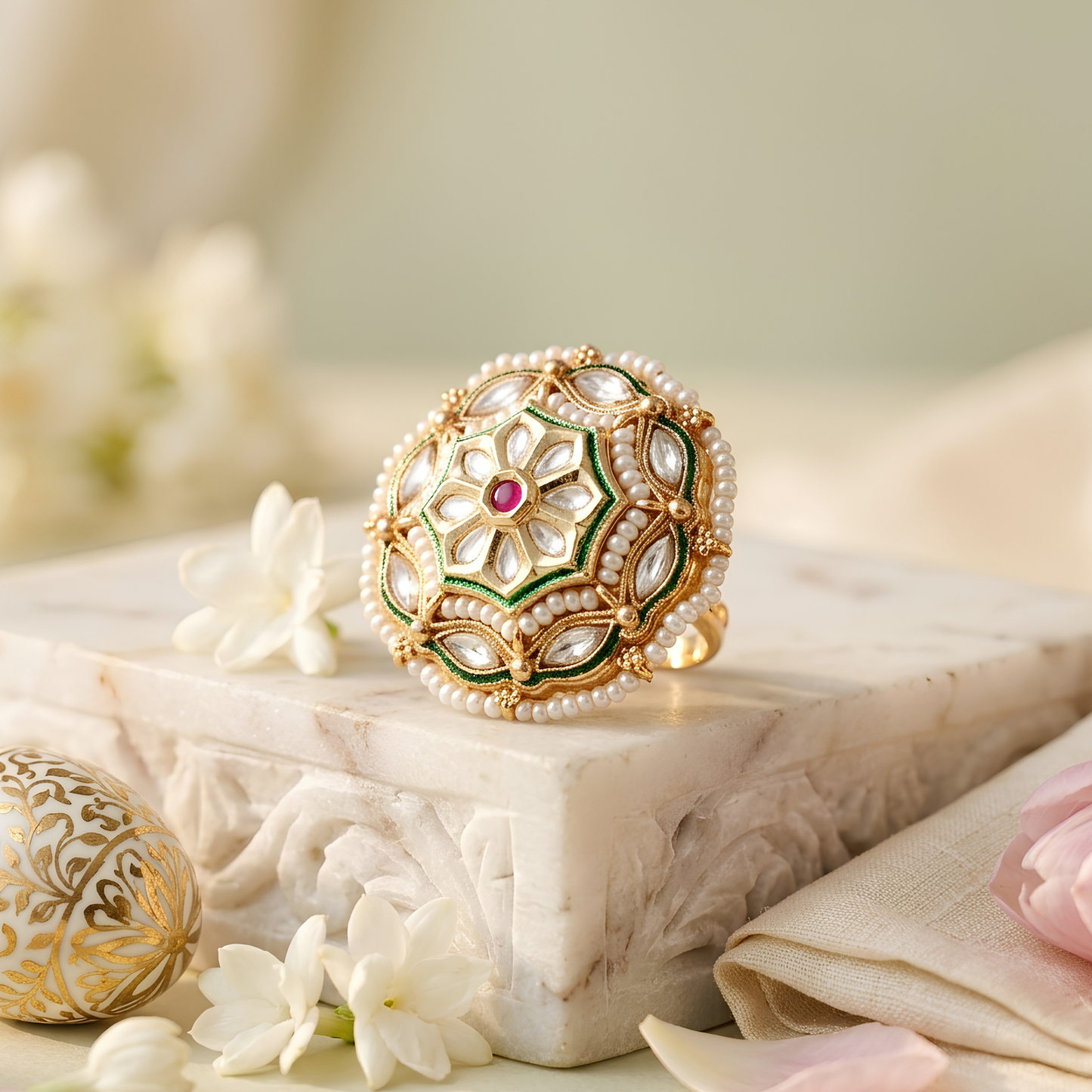 Royal Floral Kundan Statement Ring