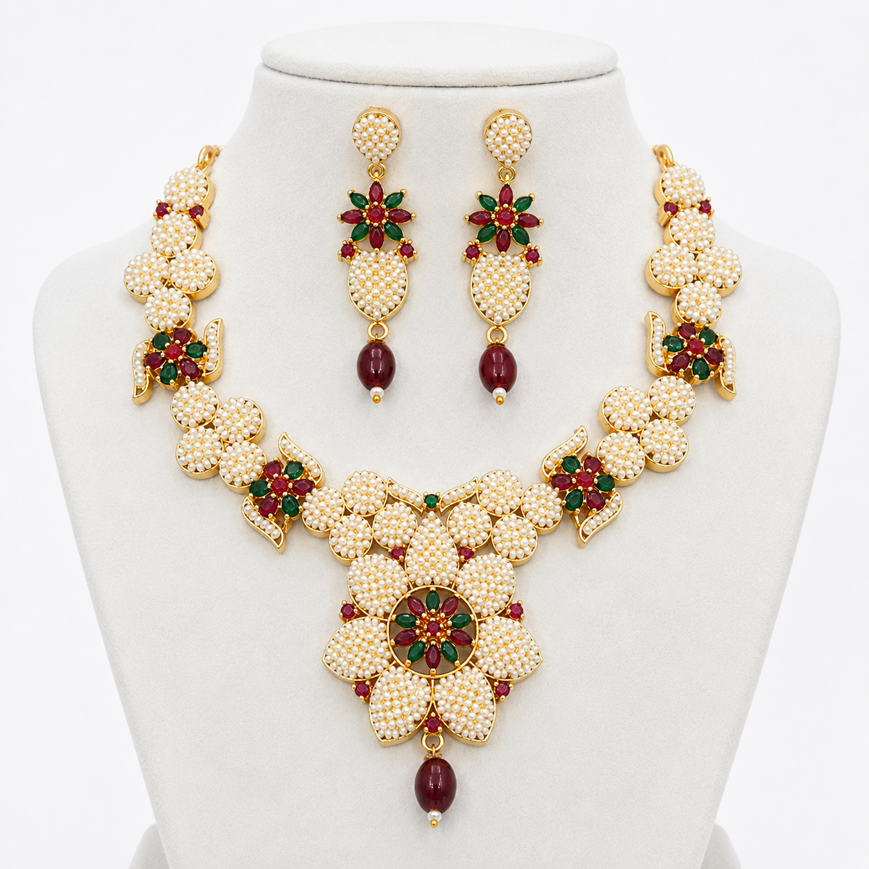 Rajwadi Pearl Flower Jewelry Set