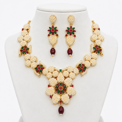 Rajwadi Pearl Flower Jewelry Set