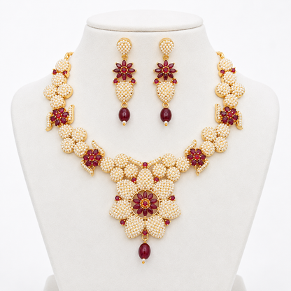 Rajwadi Pearl Flower Jewelry Set