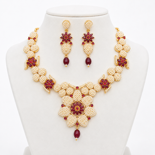 Rajwadi Pearl Flower Jewelry Set