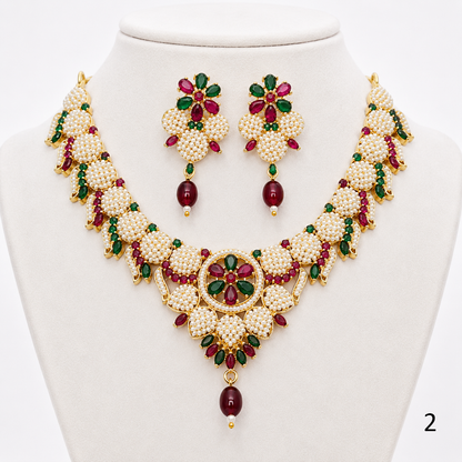 Traditional Rajwadi Pearl Choker Set with Earrings