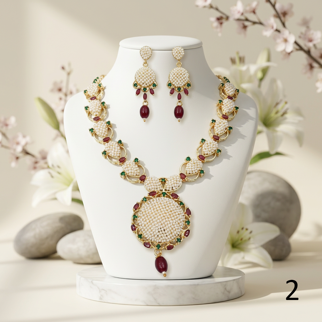 Handcrafted Statement Necklace Set with Drop Earrings