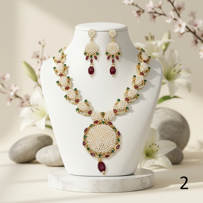 Handcrafted Statement Necklace Set with Drop Earrings