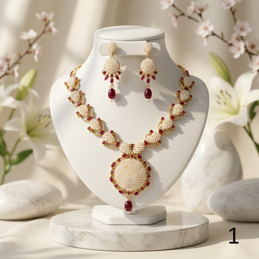 Handcrafted Statement Necklace Set with Drop Earrings