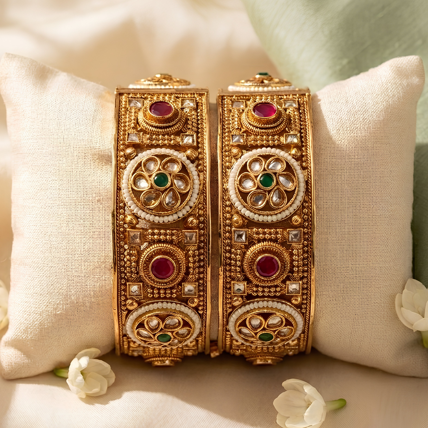 Handcrafted Rajwadi Kundan Polki Bangles for Women
