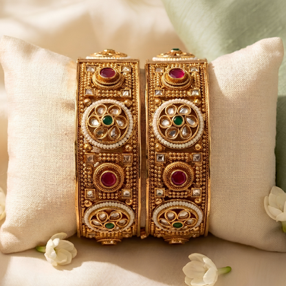 Handcrafted Rajwadi Kundan Polki Bangles for Women