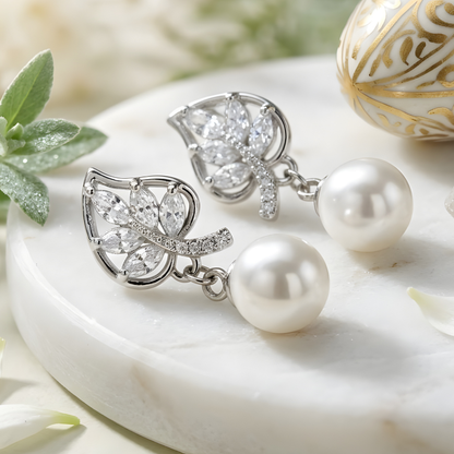 Pearl Bloom Leaf Drop Earrings