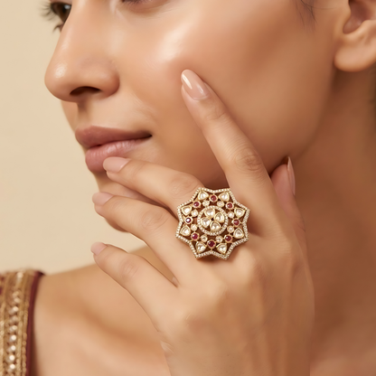 Star Shape Kundan Polki Cocktail Ring