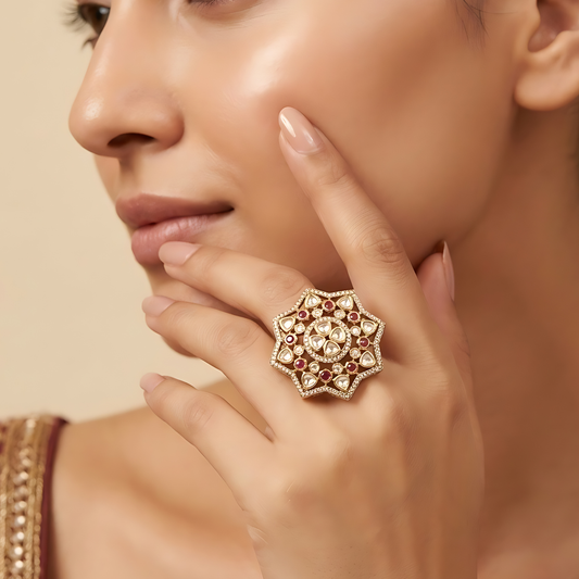 Star Shape Kundan Polki Cocktail Ring
