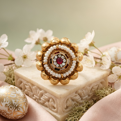 Traditional Floral Pearl Statement Ring