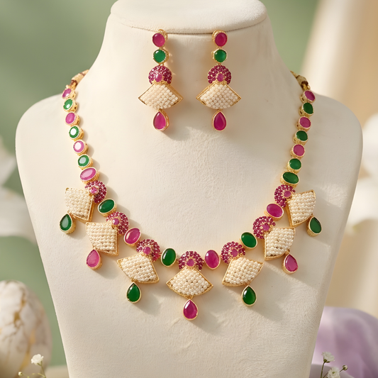 Colorful Flower Necklace Set With Earrings