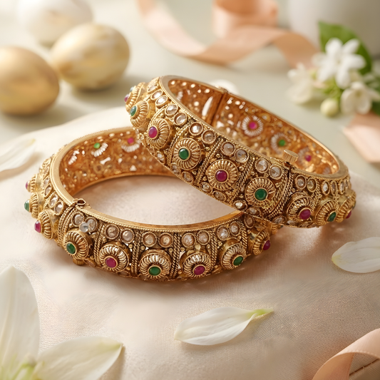Gold Plated Kundan Kada Bangles