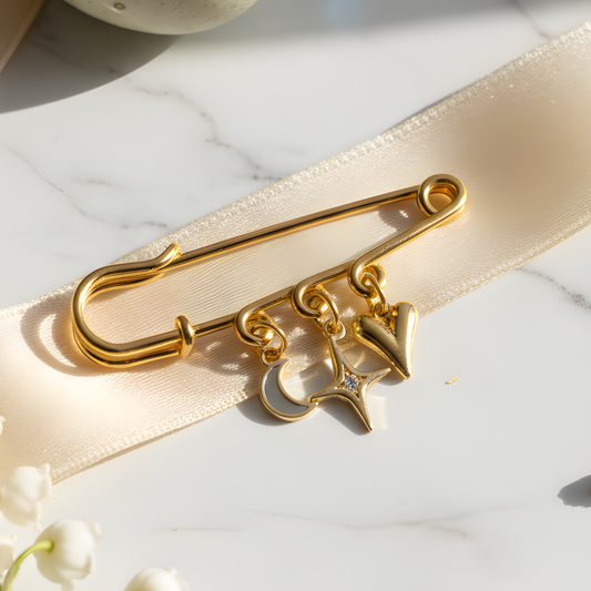 Gold Celestial Safety Pin Charm