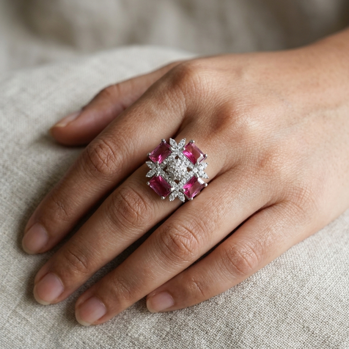 Ruby Pink Princess Cut Statement Ring