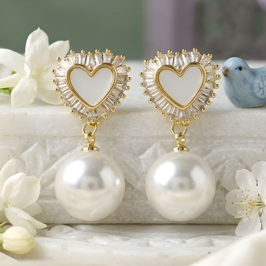 Eternal Heart Pearl Drop Earrings