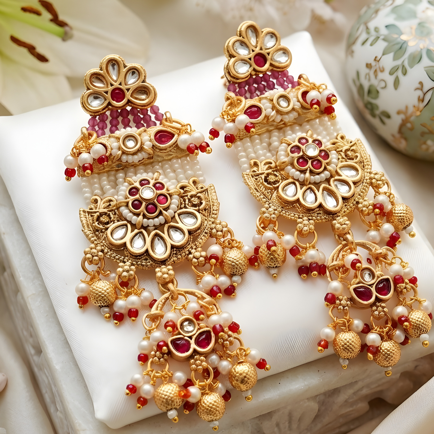 Temple Lakshmi Beaded Long Haar with Earrings
