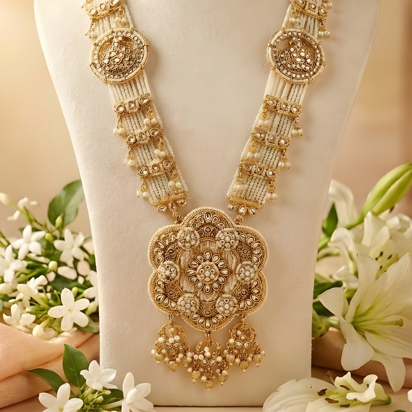 Temple Lakshmi Beaded Long Haar with Earrings