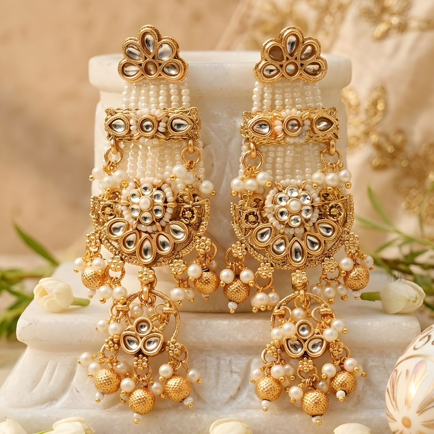 Temple Lakshmi Beaded Long Haar with Earrings