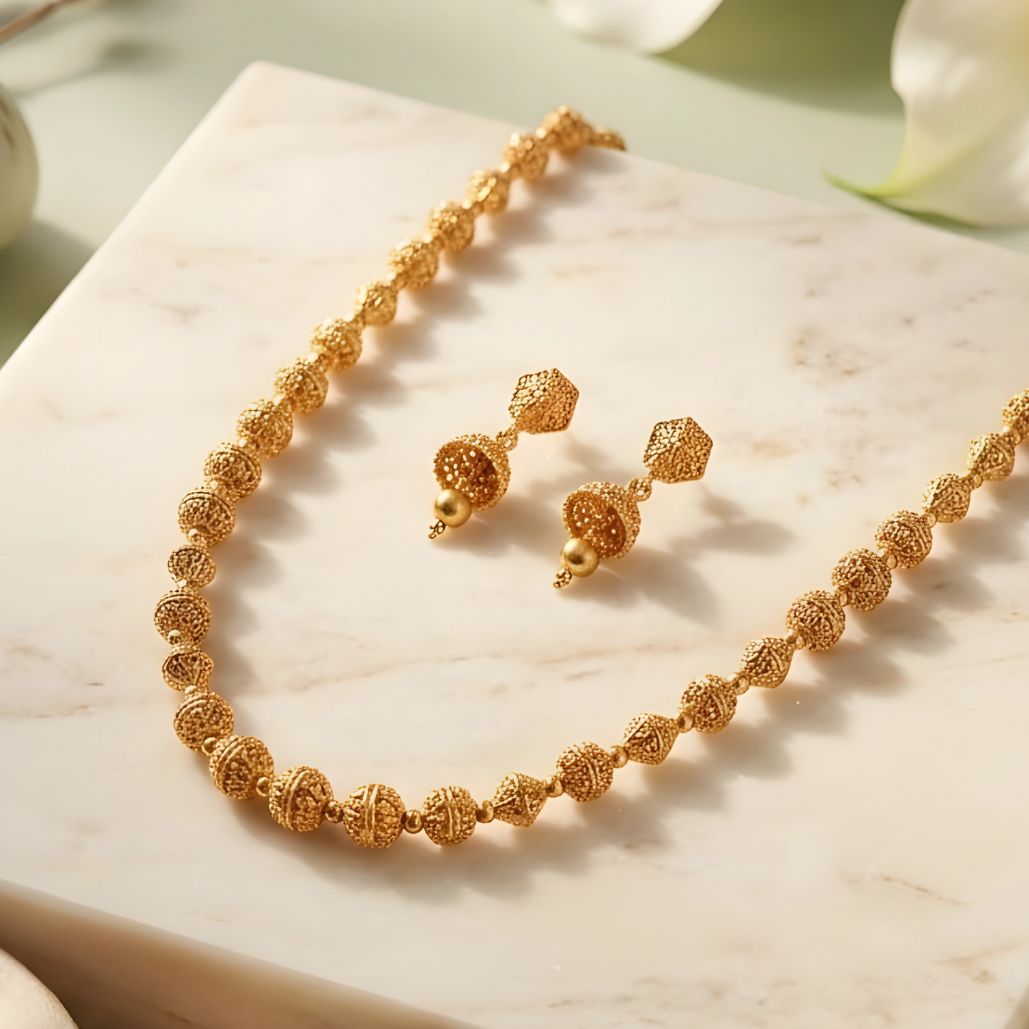 Gold-Plated Beaded Necklace Set with Jhumka Earrings
