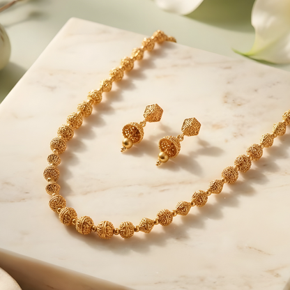 Gold-Plated Beaded Necklace Set with Jhumka Earrings