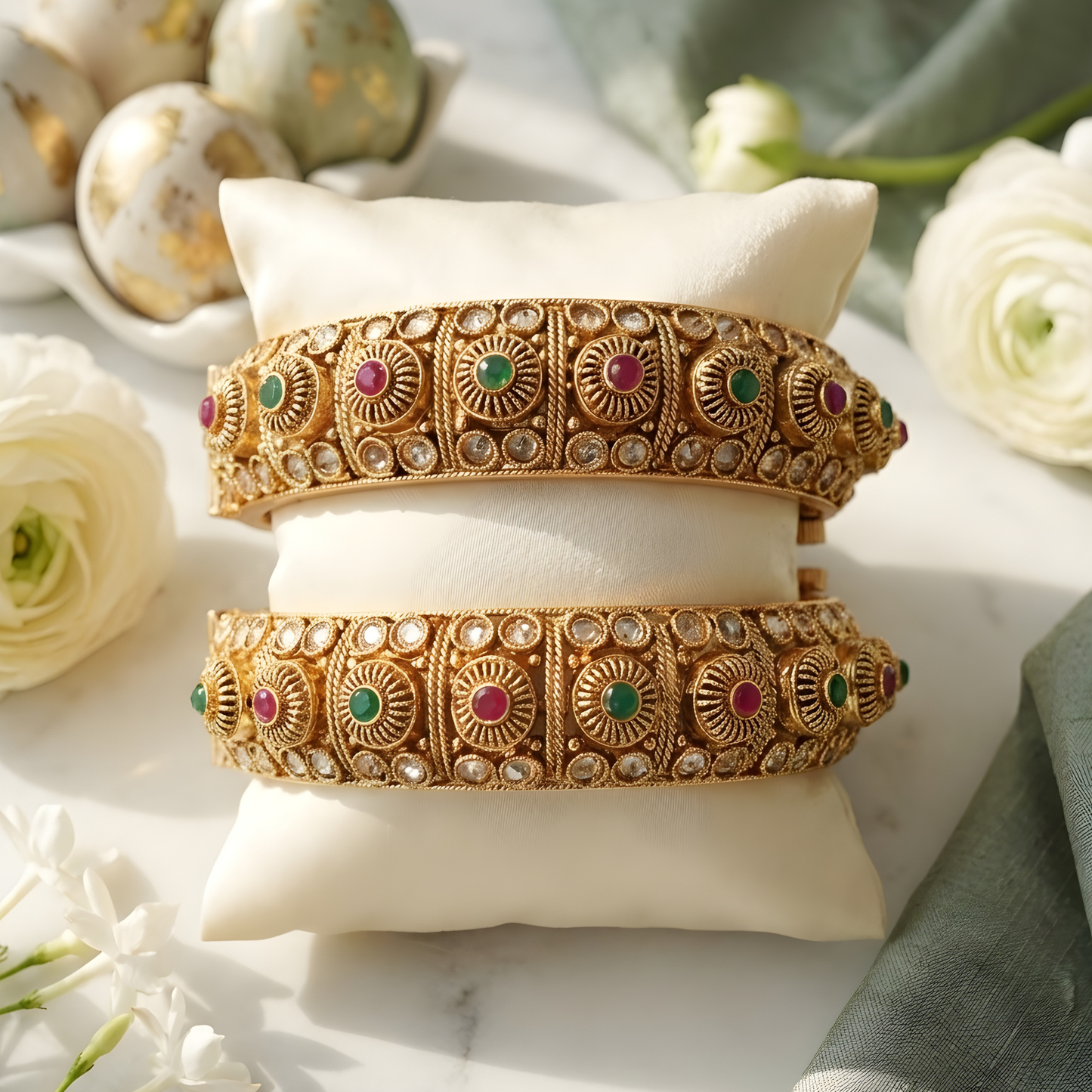 Gold Plated Kundan Kada Bangles