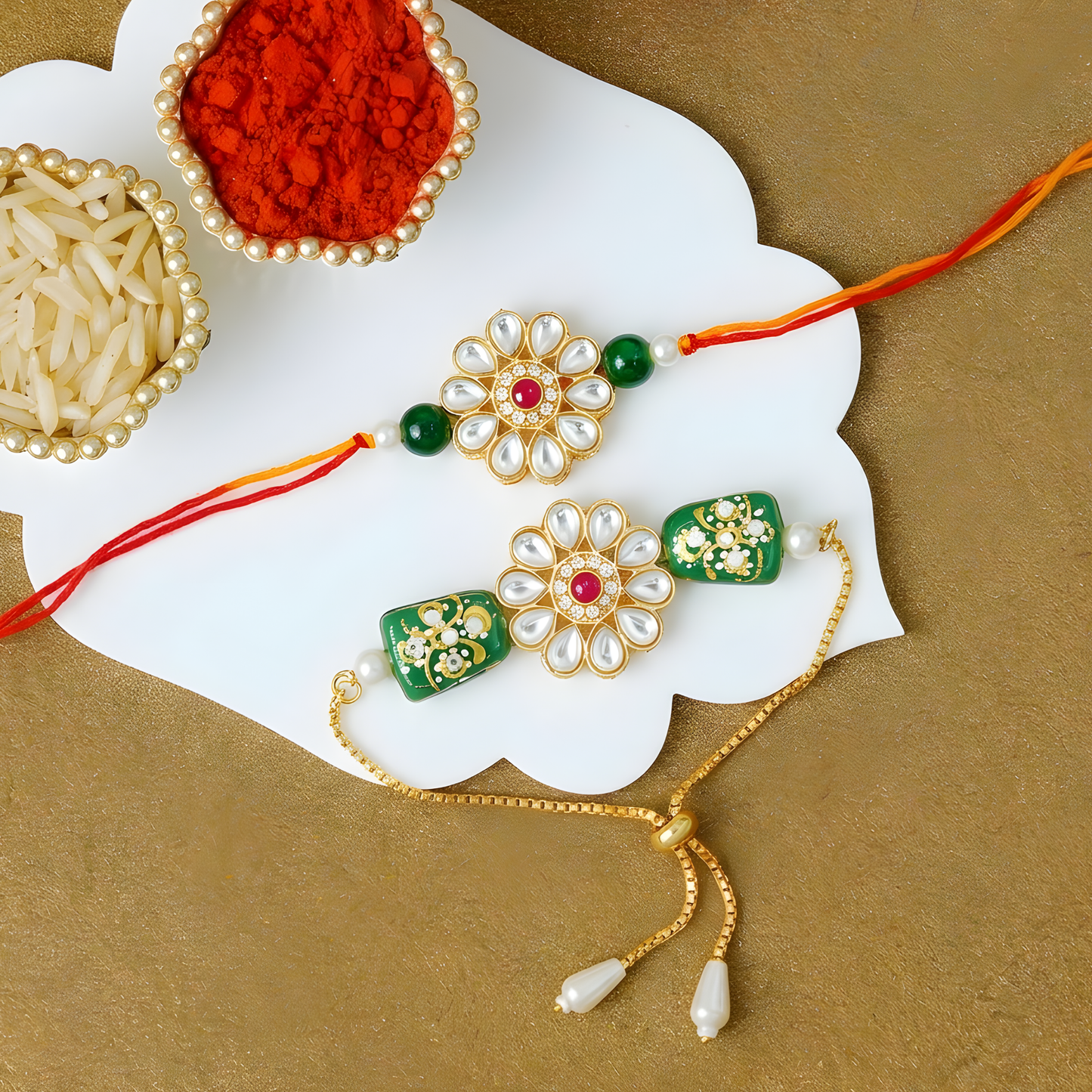 Kundan Rakhi Combo Set for Bhai & Bhabhi