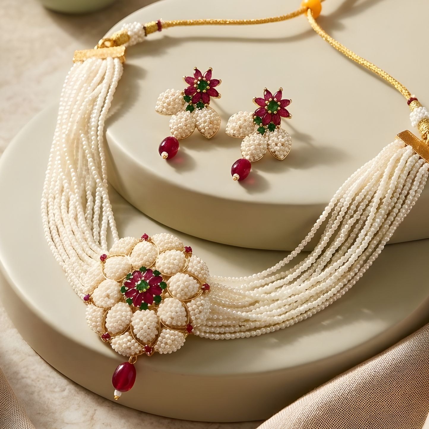 Rajwadi Pearl Choker Necklace Set