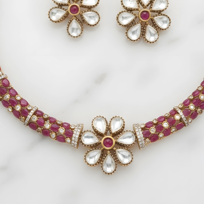 Pink Moissanite Diamond Choker Necklace Set
