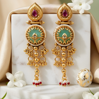 Handmade Layered Necklace Set With Meenakari Earrings