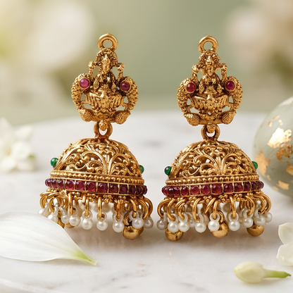 Temple Lakshmi Pink Beaded Pendant Necklace Set