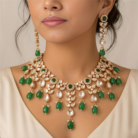 Green Emerald Bridal Jewelry Necklace Set