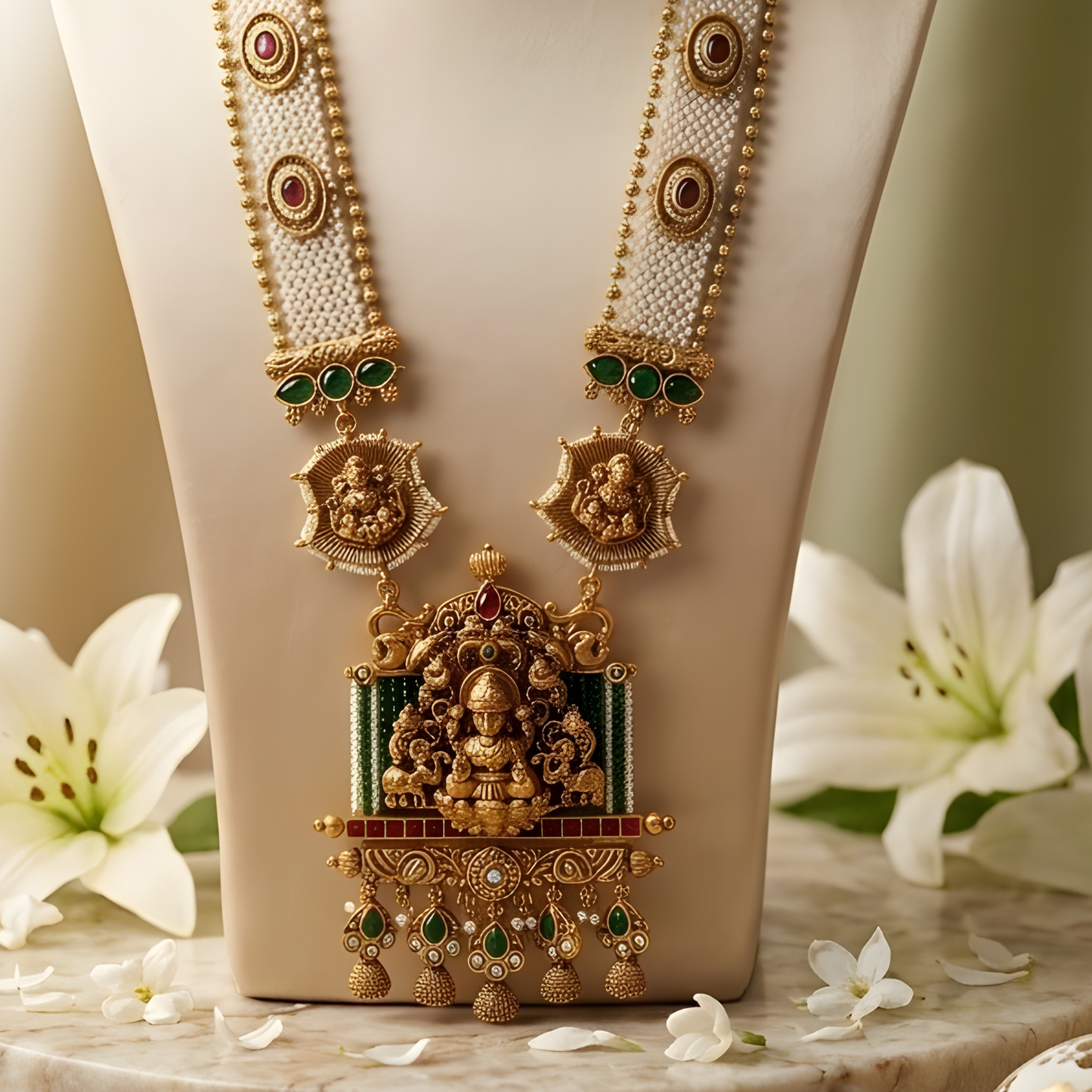 Lakshmi Temple Long Necklace with Jhumka Earrings