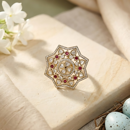 Star Shape Kundan Polki Cocktail Ring